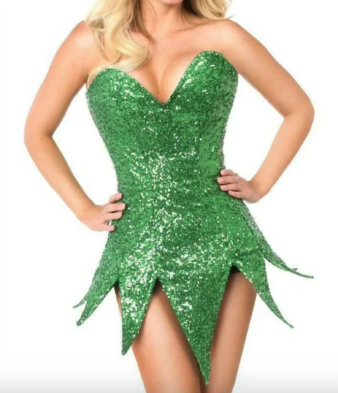 Women's U-Shaped Collar DressesStrapless Sequin Corset Dress In Green