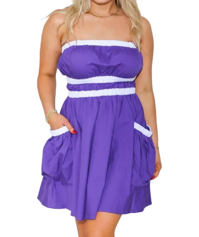 Women's Square Collar DressesStrapless Stripes Pocket Dress In Purple