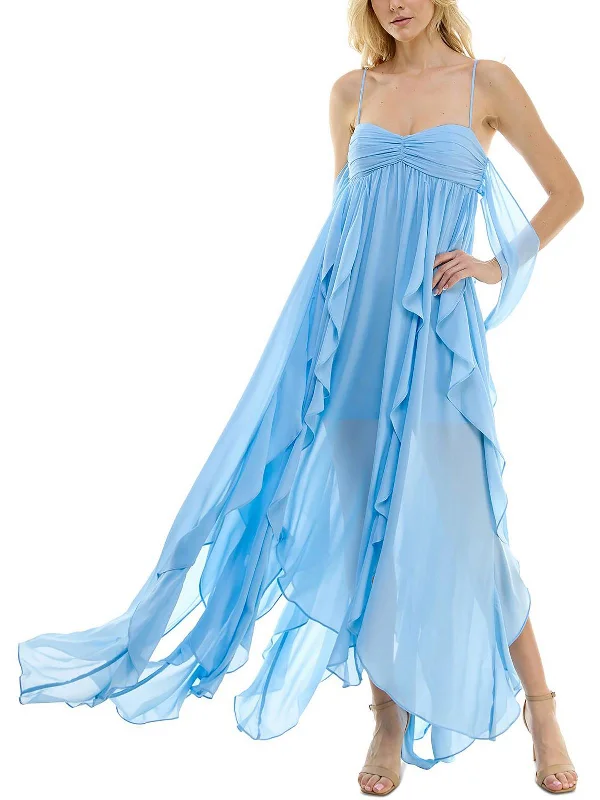 Women's Boat-Neck DressesWomens Chiffon Ruffled Evening Dress