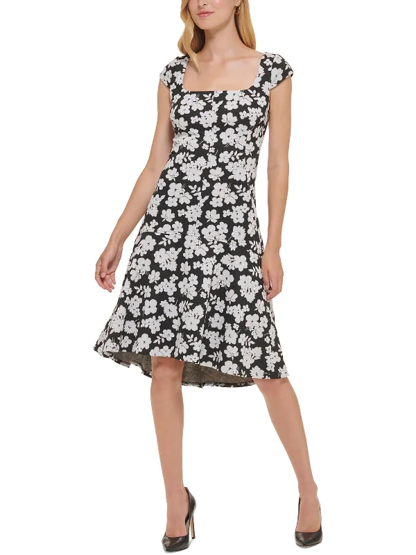 Women's Low Collar DressesWomens Floral Print Knit Fit & Flare Dress