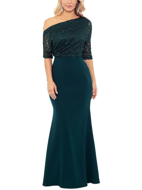 Women's Lapel Collar DressesWomens Lace Sequined Evening Dress