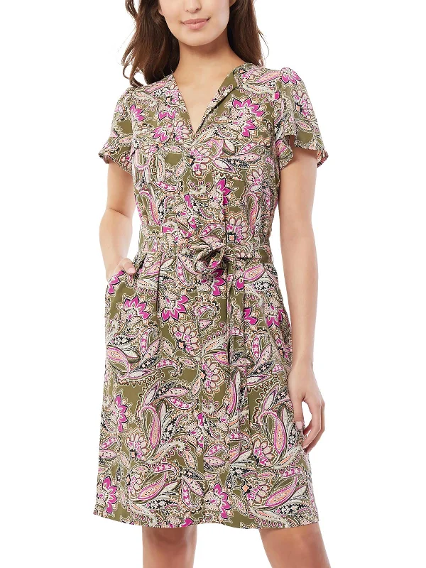 Women's Narrow-Neck DressesWomens Printed Short Shirtdress