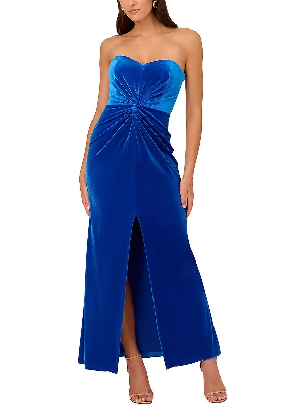 Women's Low Collar DressesWomens Velvet Strapless Evening Dress