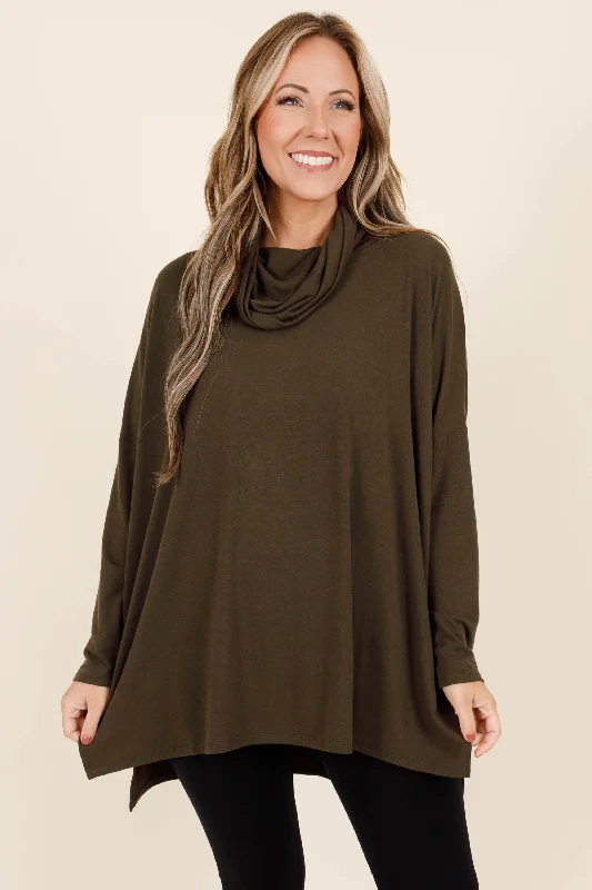 Women's Blouse with Sweetheart CollarCloser To Your Heart Top, Dark Olive