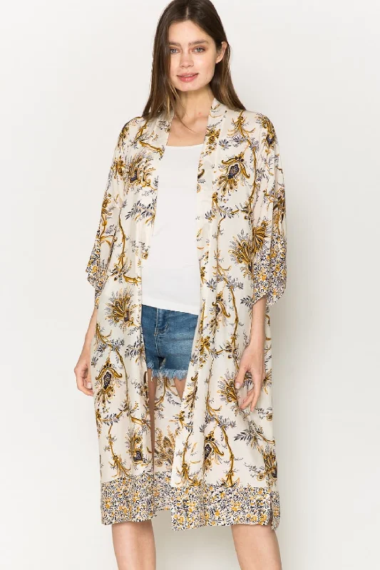 Women's Blouse with Peter Pan CollarJustin Taylor Floral Open Front Slit Duster Cardigan