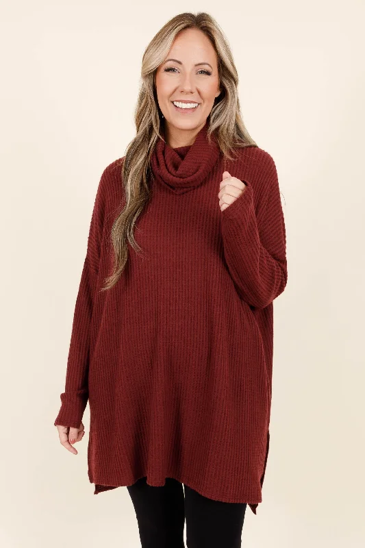 Women's Blouse with Peter Pan CollarKeep Your Trust Sweater, Dark Burgundy