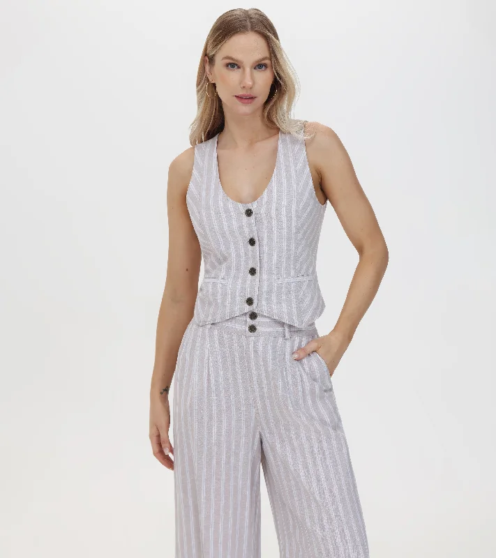 Women's Blouse for HolidayLinen Striped Button Vest