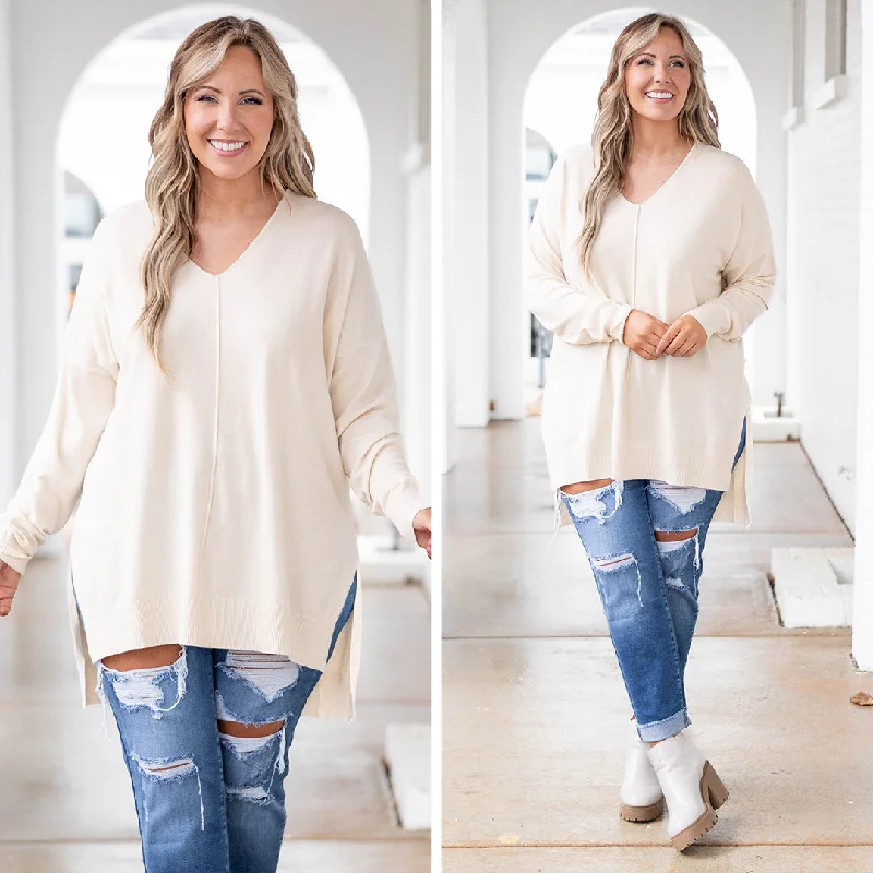 Women's Blouse with Long SleevesMiss Who I Was Sweater, Bone