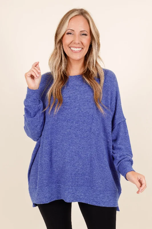 Women's Blouse with Low CollarMore Of Me Sweater, Bright Blue