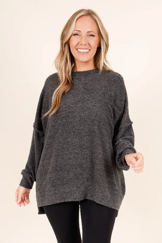 Women's Blouse with Boat CollarMore Of Me Sweater, Charcoal