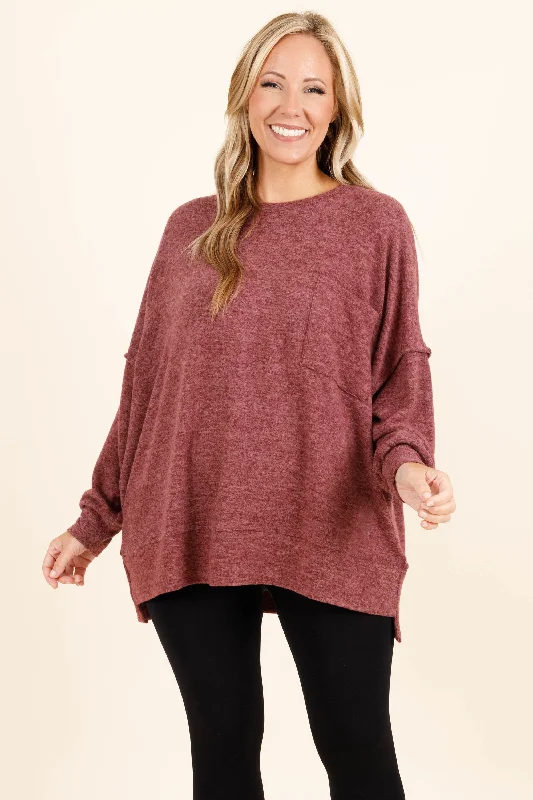 Women's Blouse with Collarless DesignMore Of Me Sweater, Dark Burgundy