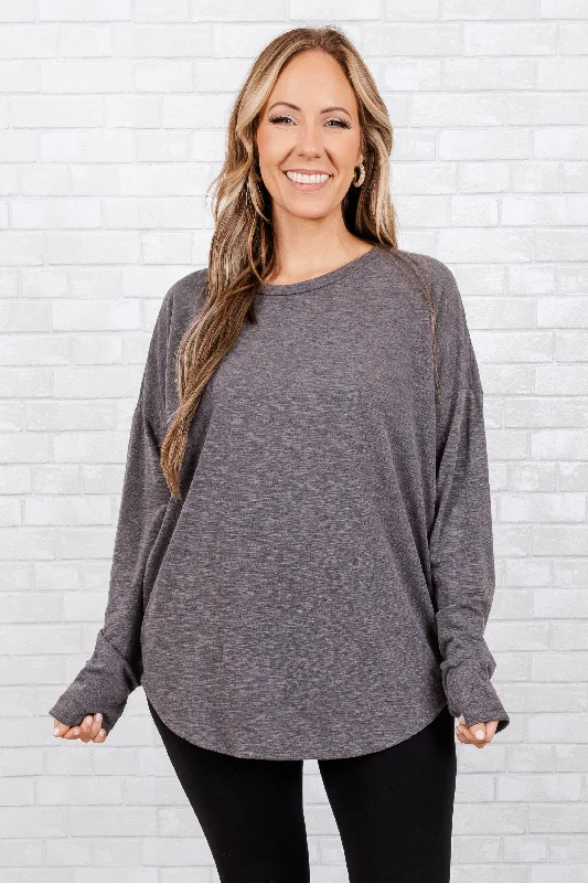 Women's Blouse with Shirt CollarPath Forward Top, Charcoal