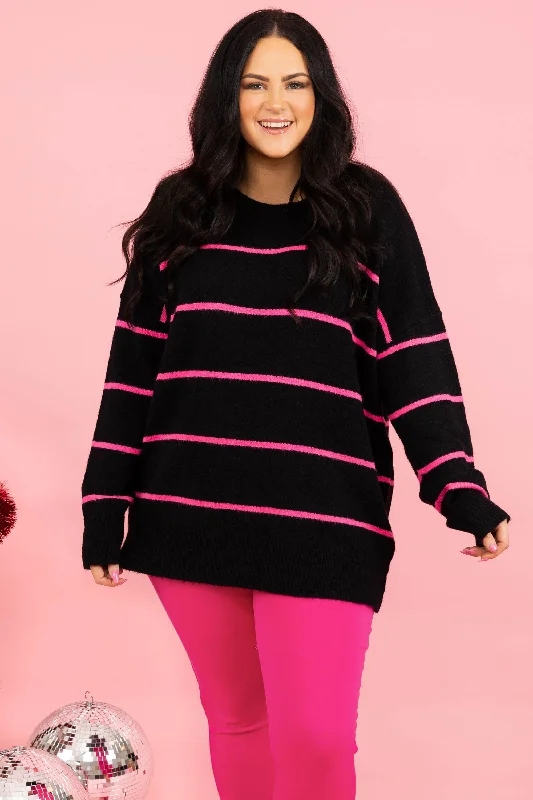 Women's Blouse with V-Shaped HemSlumber Party Sweater, Black-Pink