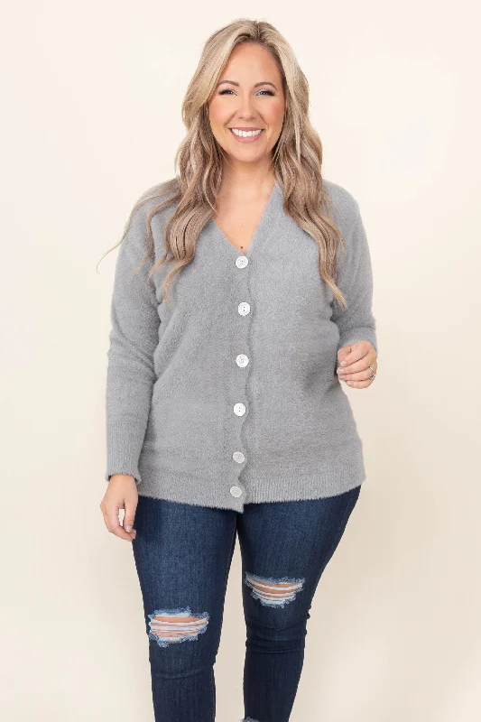 Women's Blouse with Sweetheart NeckSweet Excitement Cardigan, Gray