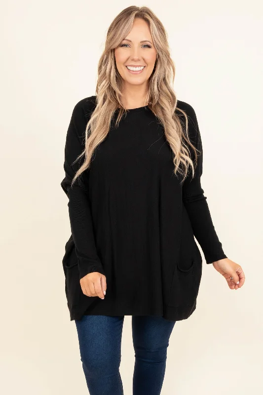 Women's Blouse with Long SleevesThe Thrill Of The Day Sweater, Black