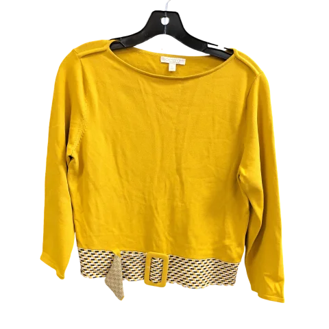 Women's Blouse with Mandarin CollarTop 3/4 Sleeve By Eva Mendes In Yellow, Size: L