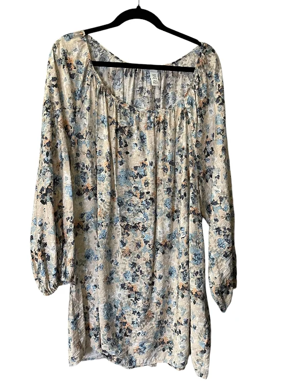 Women's Blouse with Wide CollarTop 3/4 Sleeve By H&m In Floral Print, Size: Xxl