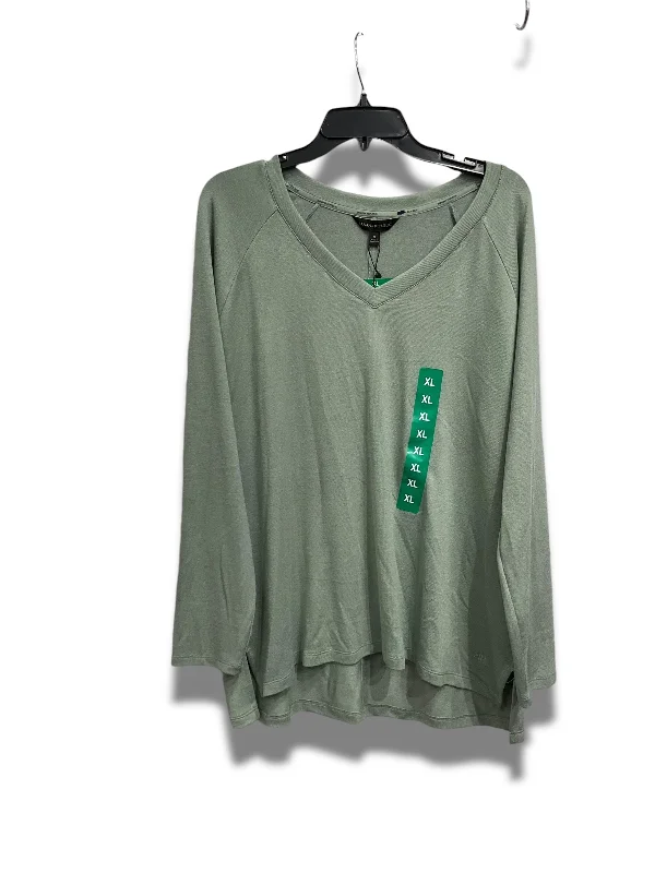 Women's Blouse with RufflesTop Long Sleeve Basic By Banana Republic In Green, Size: Xl