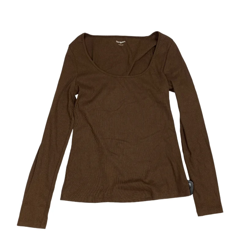 Women's Blouse with Collarless NeckTop Long Sleeve Basic By Old Navy In Brown, Size: S