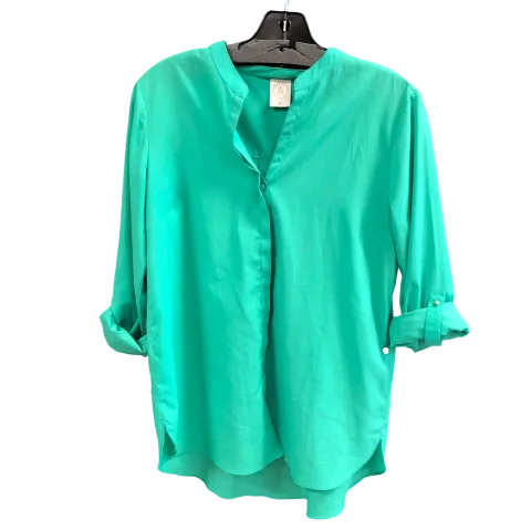 Women's Blouse with High CollarTop Long Sleeve By a collection In Green, Size: M