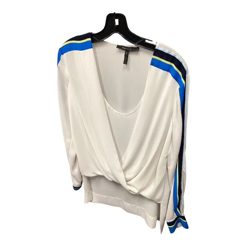 Women's Blouse with Sweetheart CollarTop Long Sleeve By Bcbgmaxazria In White, Size: S