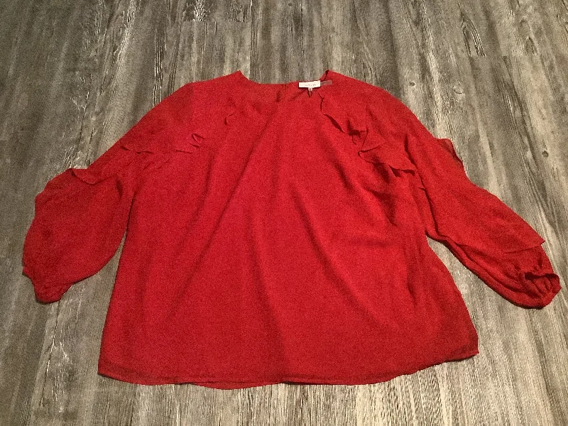 Women's Blouse with SleevelessTop Long Sleeve By Calvin Klein In Red, Size: 1x