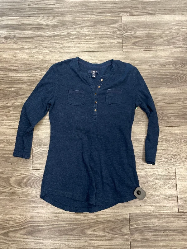 Women's Blouse with Square CollarTop Long Sleeve By Chaps In Navy, Size: Xs