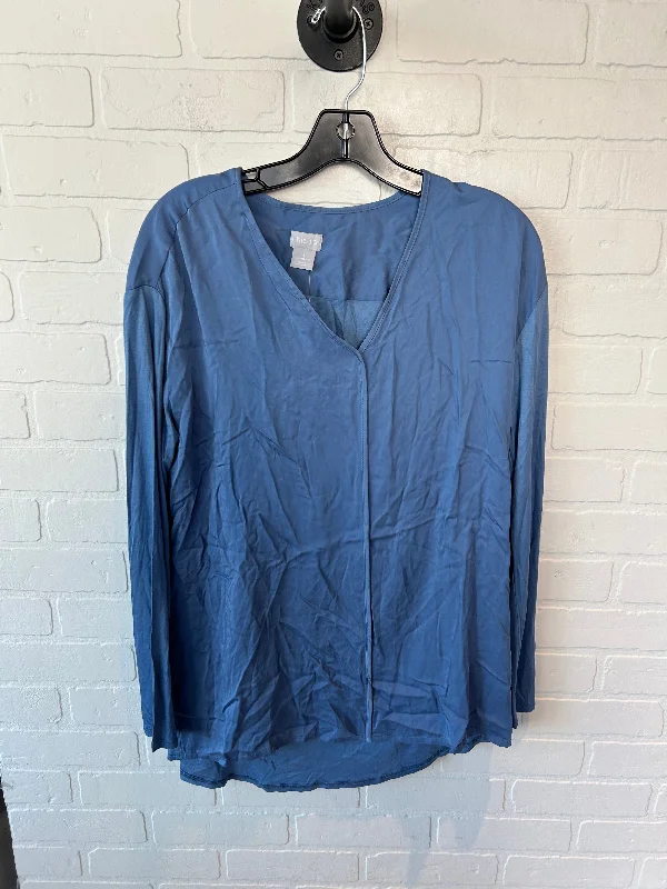 Women's Blouse with Boat CollarTop Long Sleeve By Chicos In Blue, Size: M