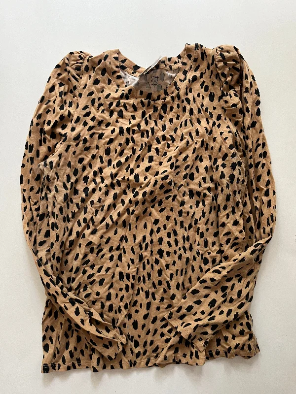 Women's Blouse with V-Shaped CollarTop Long Sleeve By Crown And Ivy In Animal Print, Size: L