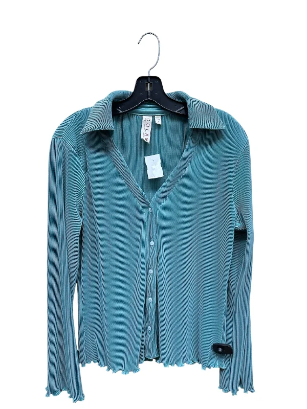 Women's Blouse with Narrow CollarTop Long Sleeve By Dolan Left Coast In Green, Size: M