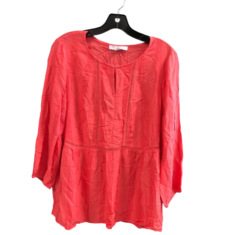 Women's Blouse with Sweetheart CollarTop Long Sleeve By Fever In Coral, Size: M