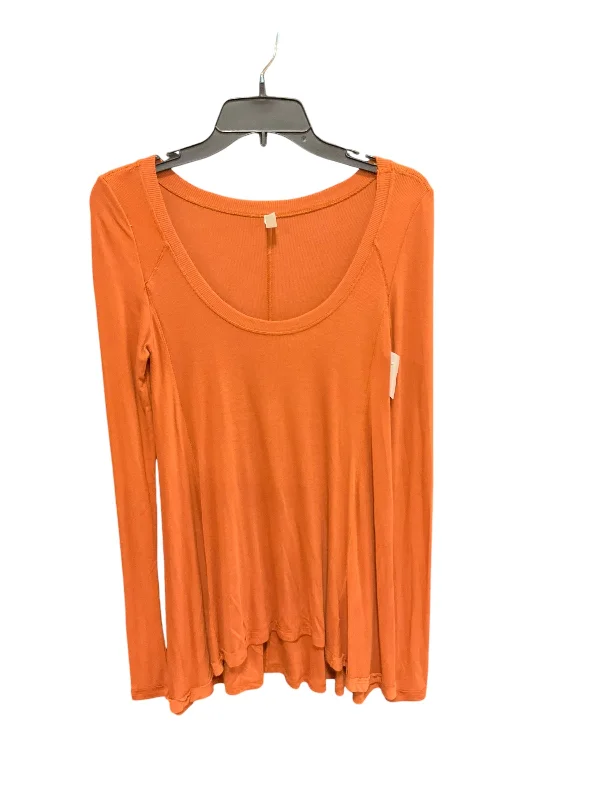 Women's Blouse with Keyhole CollarTop Long Sleeve By Free People In Orange, Size: Xs