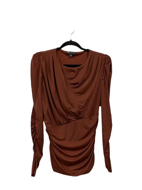 Women's Blouse with Mid-LengthTop Long Sleeve By International Concepts In Brown, Size: L