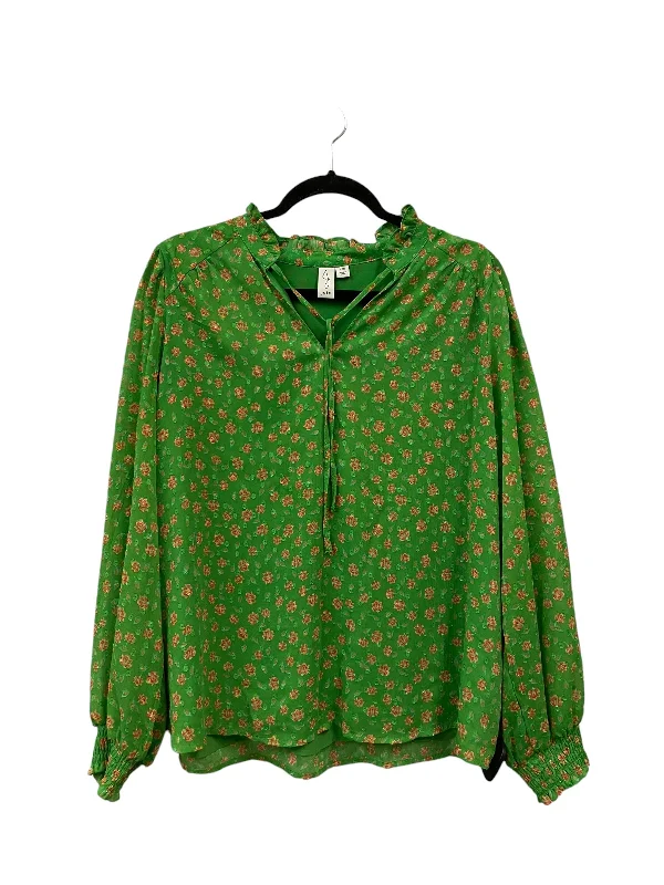 Women's Blouse with Rounded HemTop Long Sleeve By Joie In Green, Size: L