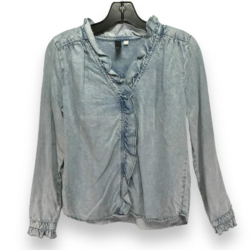 Women's Blouse with BeadsMeara Ruffle Blouse By Kut From The Kloth In Light Wash, Size: XS