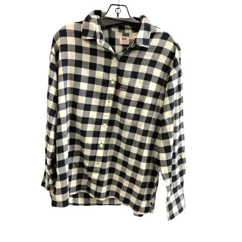 Women's Blouse with Rounded CollarTop Long Sleeve By Levis In Plaid Pattern, Size: S