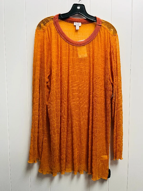 Women's Blouse with Shawl CollarTop Long Sleeve By Logo In Orange, Size: Xl