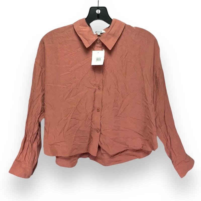 Women's Blouse with Asymmetrical HemTop Long Sleeve By Madewell In Peach, Size: S