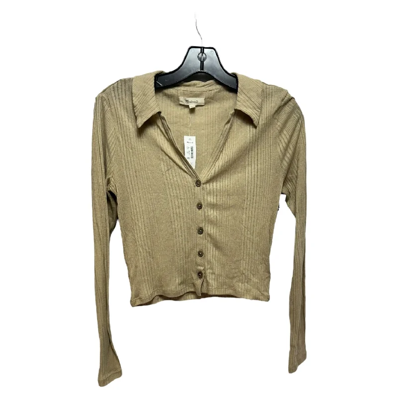 Women's Blouse with Lapel CollarTop Long Sleeve By Madewell In Tan, Size: M