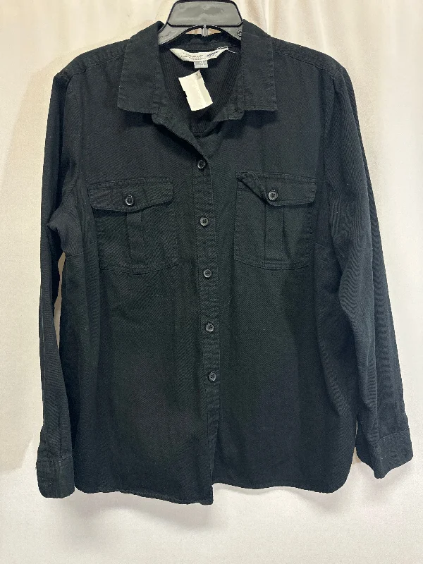 Women's Blouse with Notched CollarTop Long Sleeve By Old Navy In Black, Size: Xl