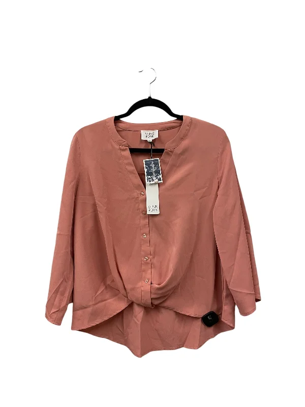 Women's Blouse with Asymmetrical HemTop Long Sleeve By Olive And Oak In Orange, Size: L