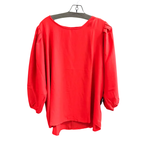 Women's Blouse with Peter Pan CollarTop Long Sleeve By Rouge In Red, Size: 1x