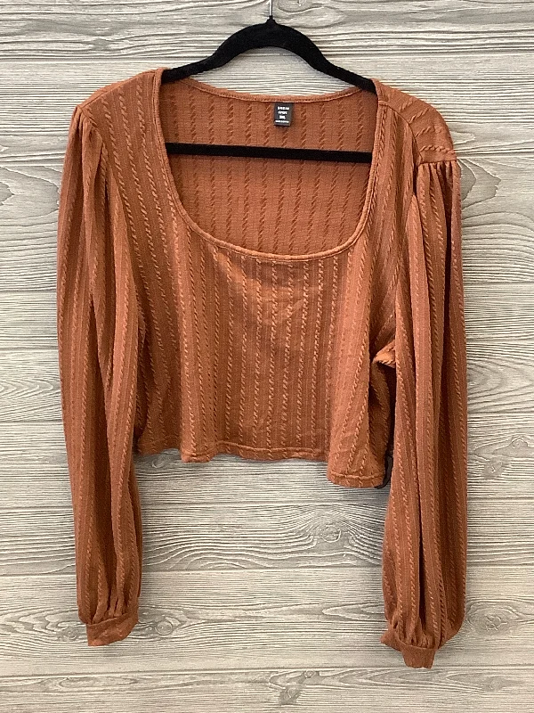 Women's Blouse with TasselsTop Long Sleeve By Shein In Brown, Size: 3x