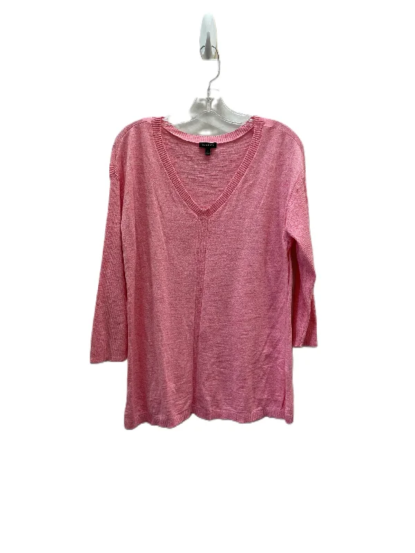 Women's Blouse with Wide CollarTop Long Sleeve By Talbots In Pink, Size: M