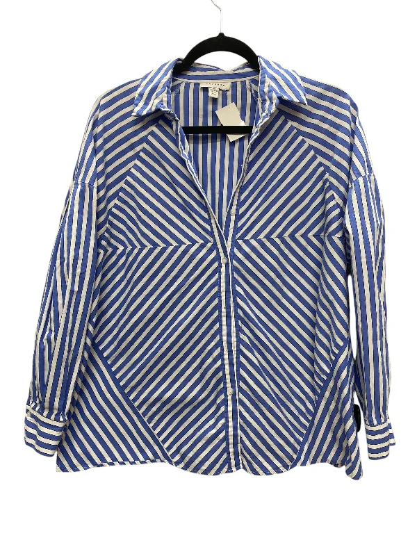 Women's Blouse with Keyhole CollarTop Long Sleeve By Top Shop In Striped Pattern, Size: S