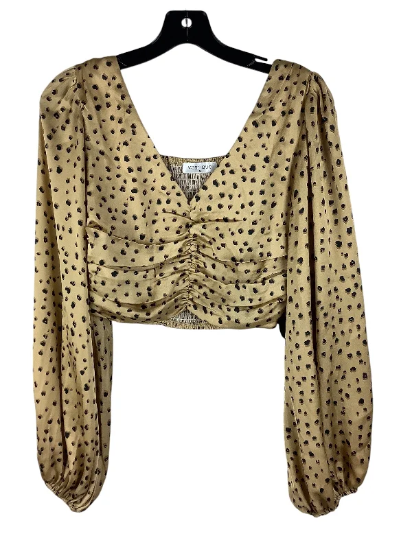 Women's Blouse with Collarless DesignTop Long Sleeve By Vestique In Animal Print, Size: M