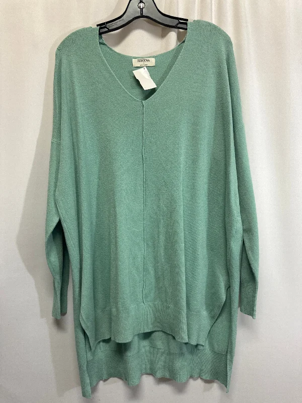 Women's Blouse with Cropped LengthTop Long Sleeve By Zenana Outfitters In Green, Size: L