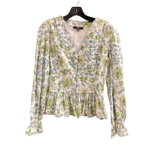 Women's Blouse with Wide CollarTop Long Sleeve Designer By 7 For All Mankind In Floral Print, Size: Xs