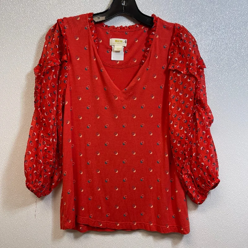 Women's Blouse with HoodTop Long Sleeve Designer By Anthropologie In Red, Size: Xs