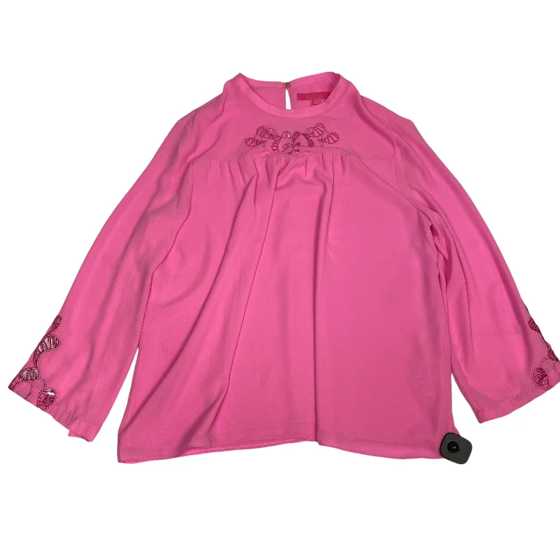 Women's Blouse with U-Shaped CollarTop Long Sleeve Designer By Lilly Pulitzer In Pink, Size: M